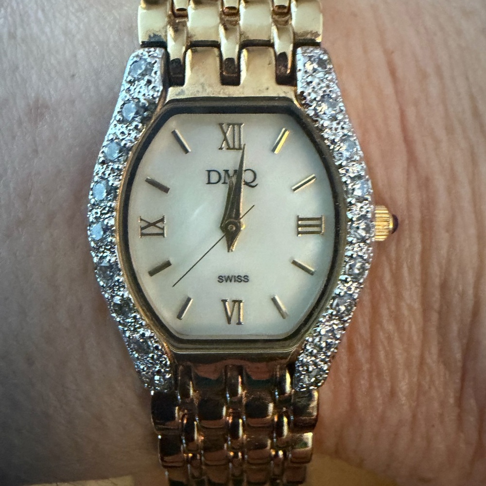 Gold Tone Women's Swiss Watch with Clear Crystal Accents